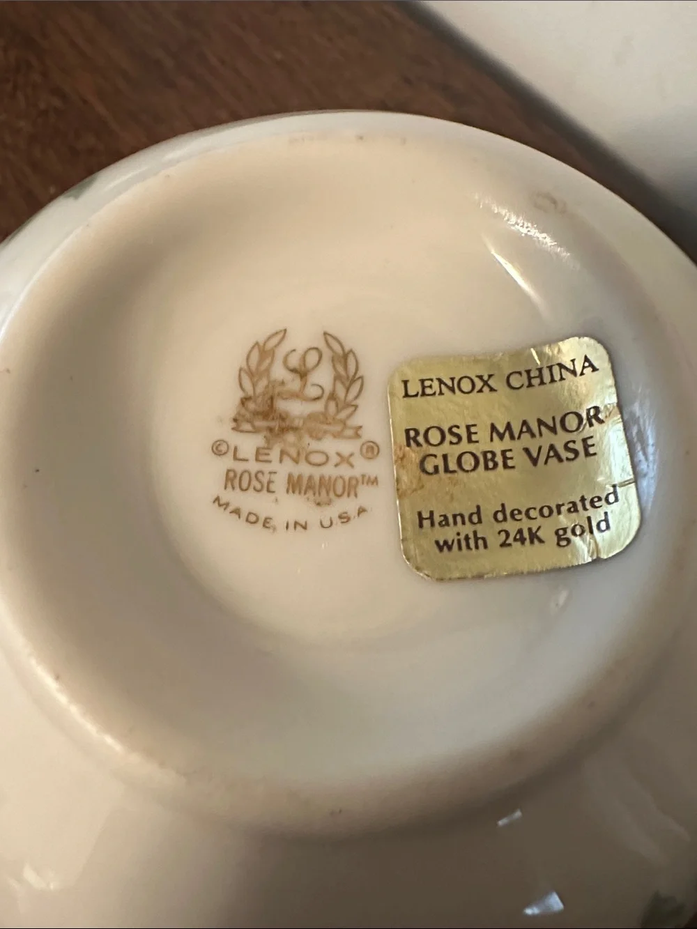 Lenox Cream Bud Vase with Pink Rose Sprigs and Gold Rim